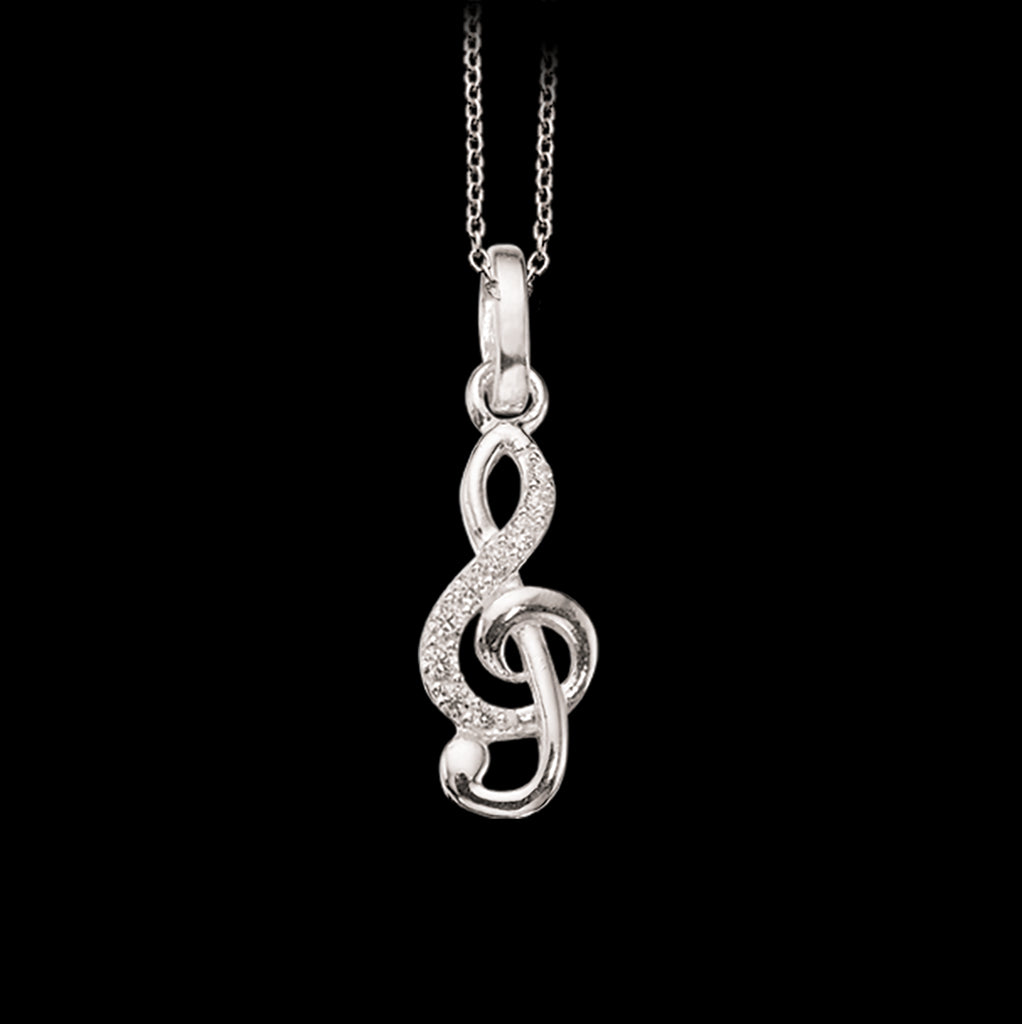 VEDHÆNG G-NØGLE SYN. CUBIC ZIR. SØLV M/KÆDE