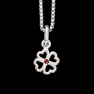 VEDHÆNG FIRKLØVER RØD SYN. CUBIC ZIR. SØLV M/KÆDE