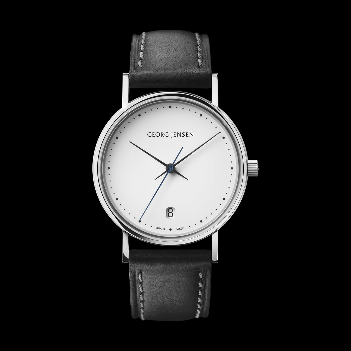 HK321 32MM 3H DATE QUARTZ, WHITE DIAL, BLACK CALF