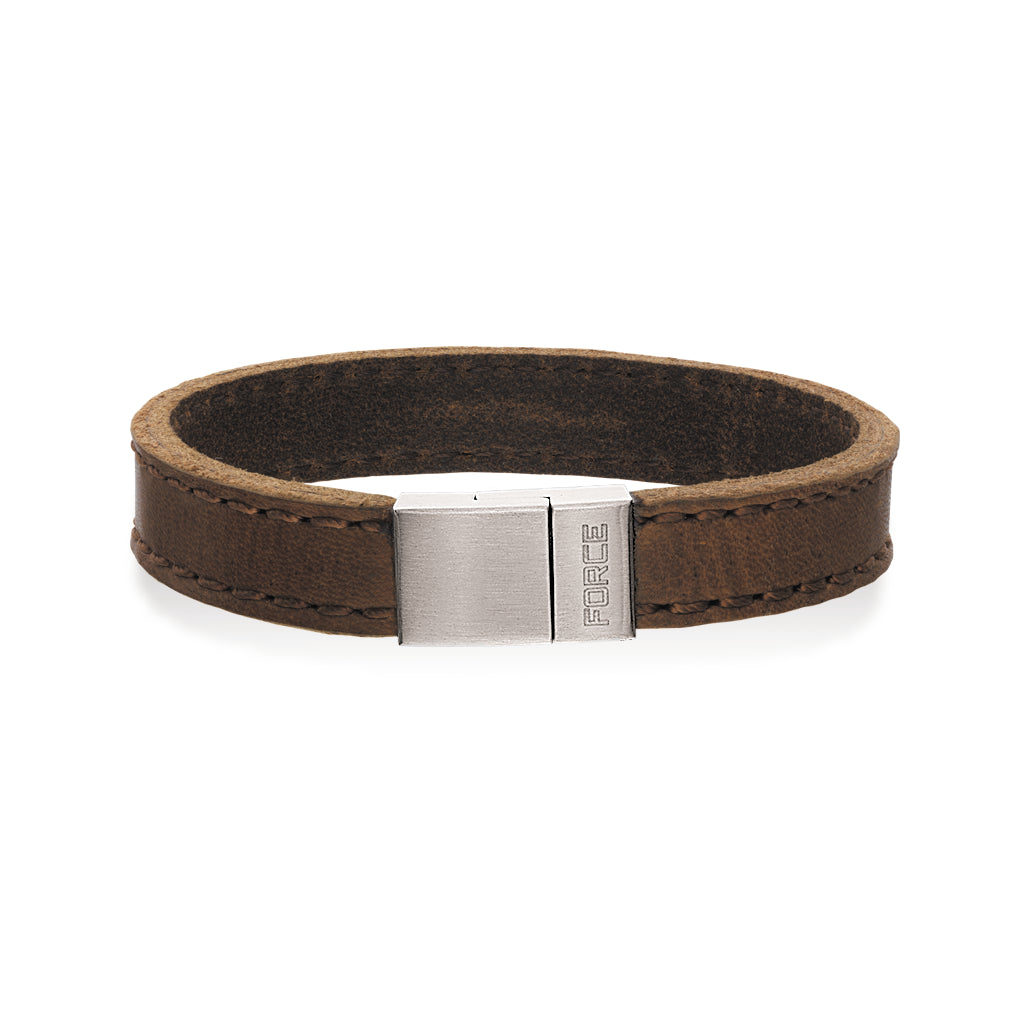 FORCE ARMBÅND BRUNT LÆDER M. STÅL LÅS