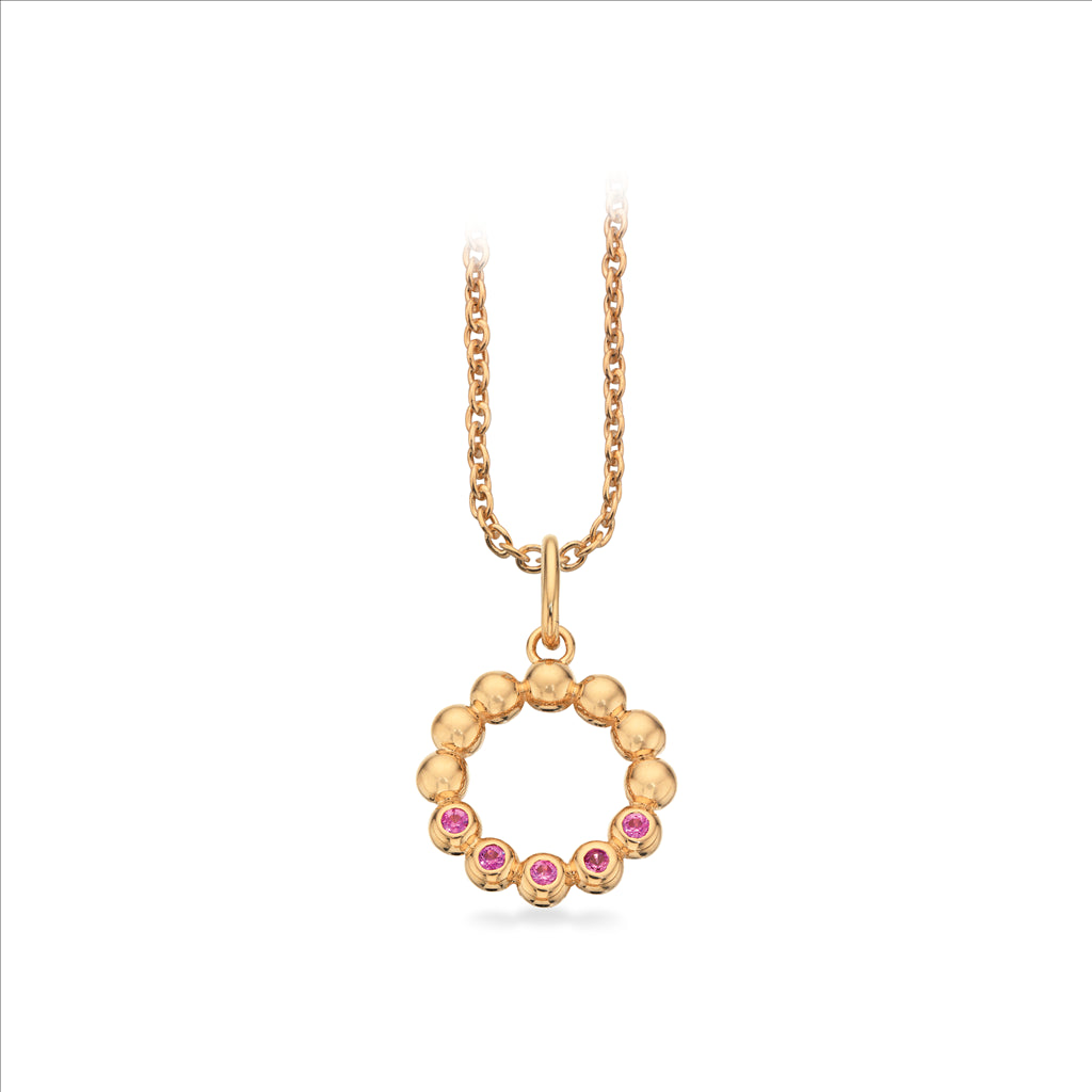 VEDHÆNG CIRKEL 0,055 PINK SAFIR 14 KT. M/SØLVKÆDE