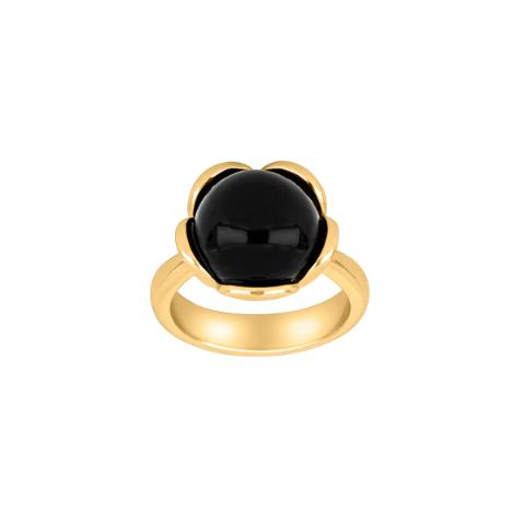 SØLV FORGYLDT RING FLOWERSTOR M/ONYX STR.50