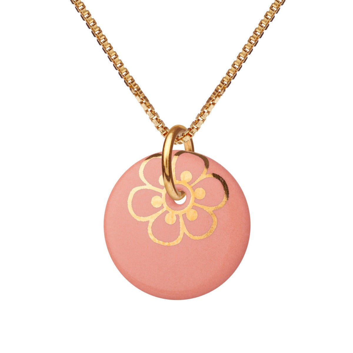 Scherning Flora Halskæde i Forgyldt Sølv med Peach Porcelæn