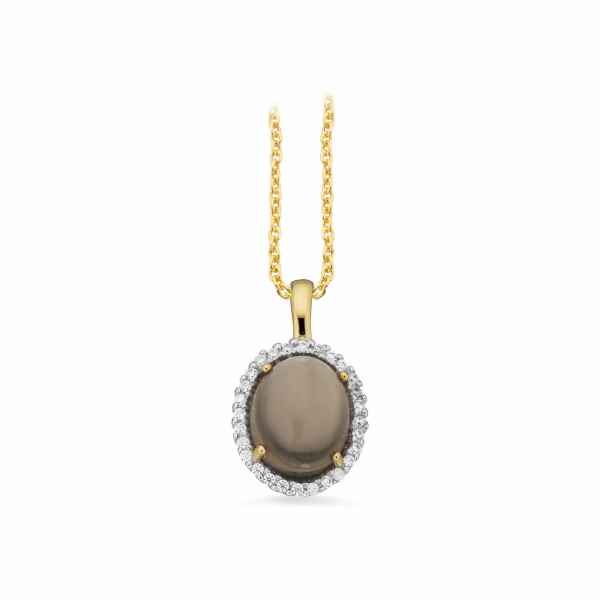 VEDHÆNG ROSET SMOKEY QUARTZ/CUBIC ZIR 8 KT. SØLVK