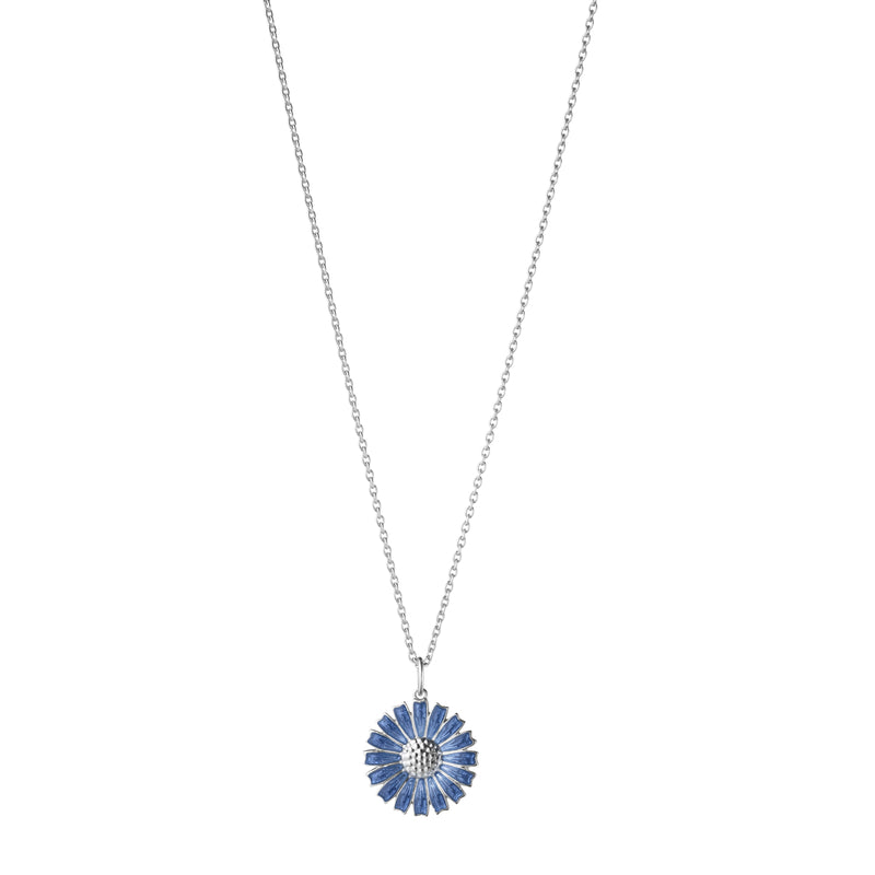 DAISY PENDANT SILVER RH BLUE ENAMEL 18 MM