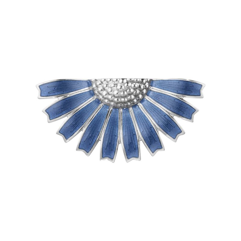 DAISY HALF FLOWER BROOCH SILVER RH BLUE ENAMEL 44 MM