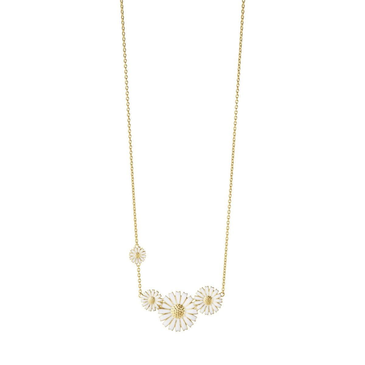 DAISY 4 FLOWER NECKLACE SILVER GP WHITE ENAMEL