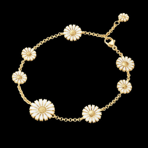 DAISY 8 FLOWER BRACELET SILVER GP WHITE ENAMEL 18.5 CM