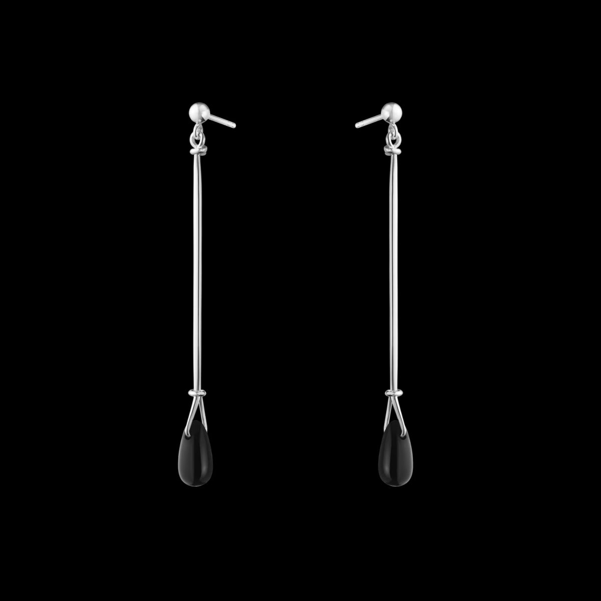 VIVIANNA LONG EARRING 660A SILVER BLACK AGATE