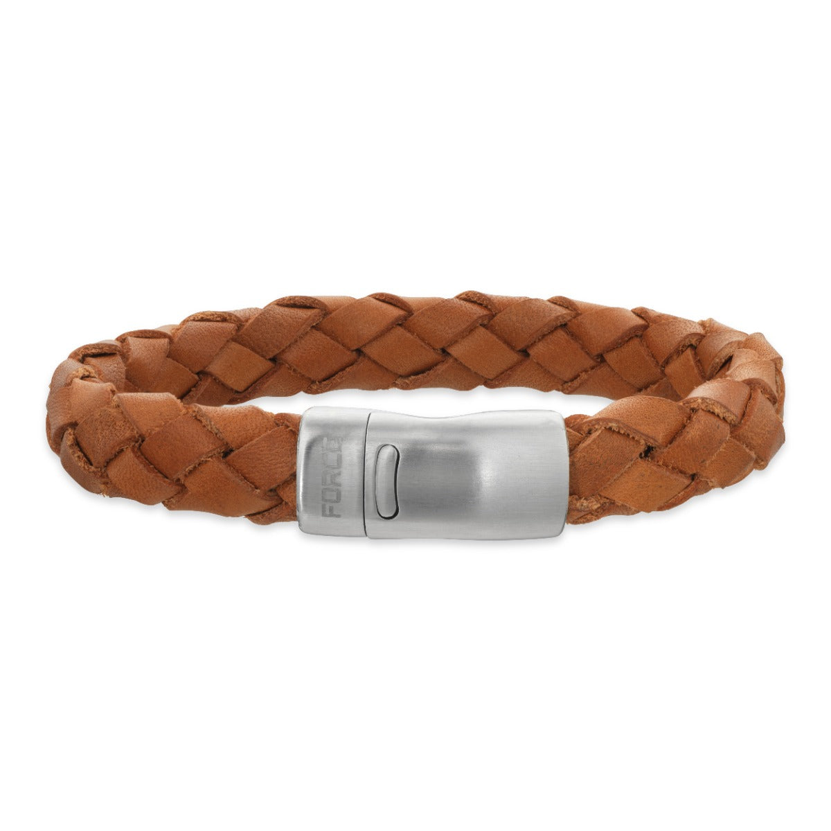 FORCE ARMBÅND BRUNT FLETTET LÆDER STÅL LÅS 21 CM