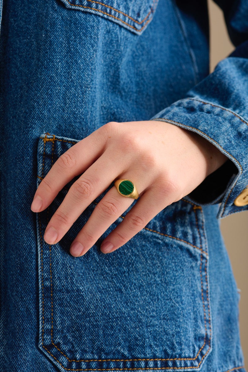 Forest Signet Forgyldt Sølv Ring fra Pernille Corydon med Malakit