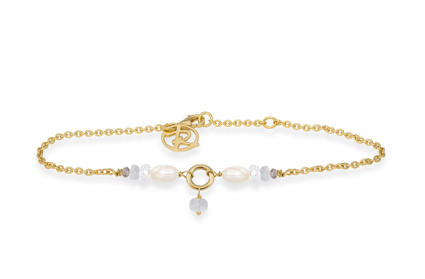 Rabinovich Cordelia Forgyldt Sølv Armbånd med Ferskvandsperle, Bjergkrystal, Månesten Og Labradorit