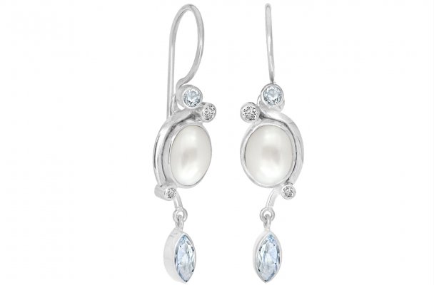 Rabinovich Optimism Sterling Sølv Ørehængere med Perle Og Topas