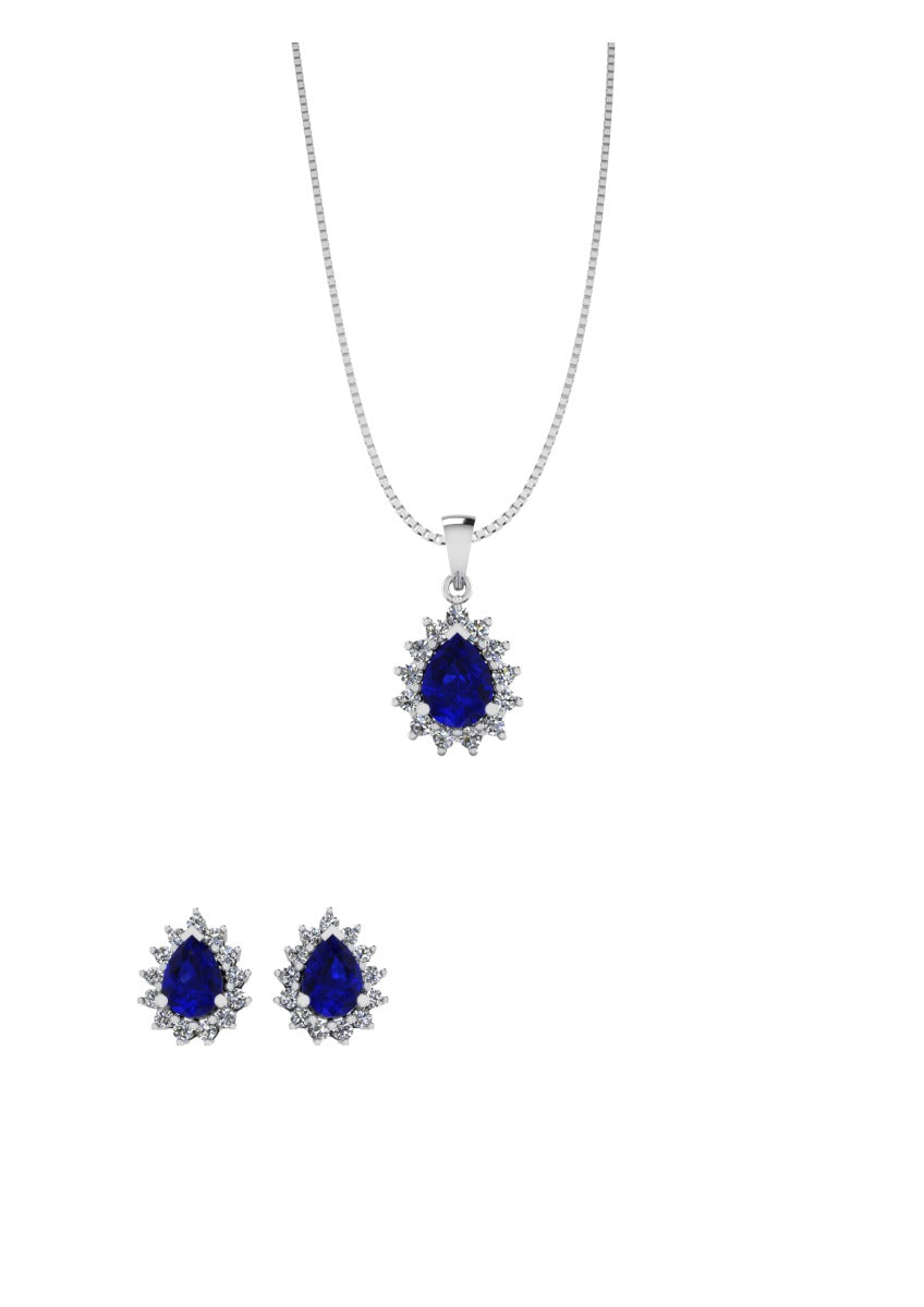 Smykkekæden Smykkesæt i Sterling Sølv med Syntetisk Safir