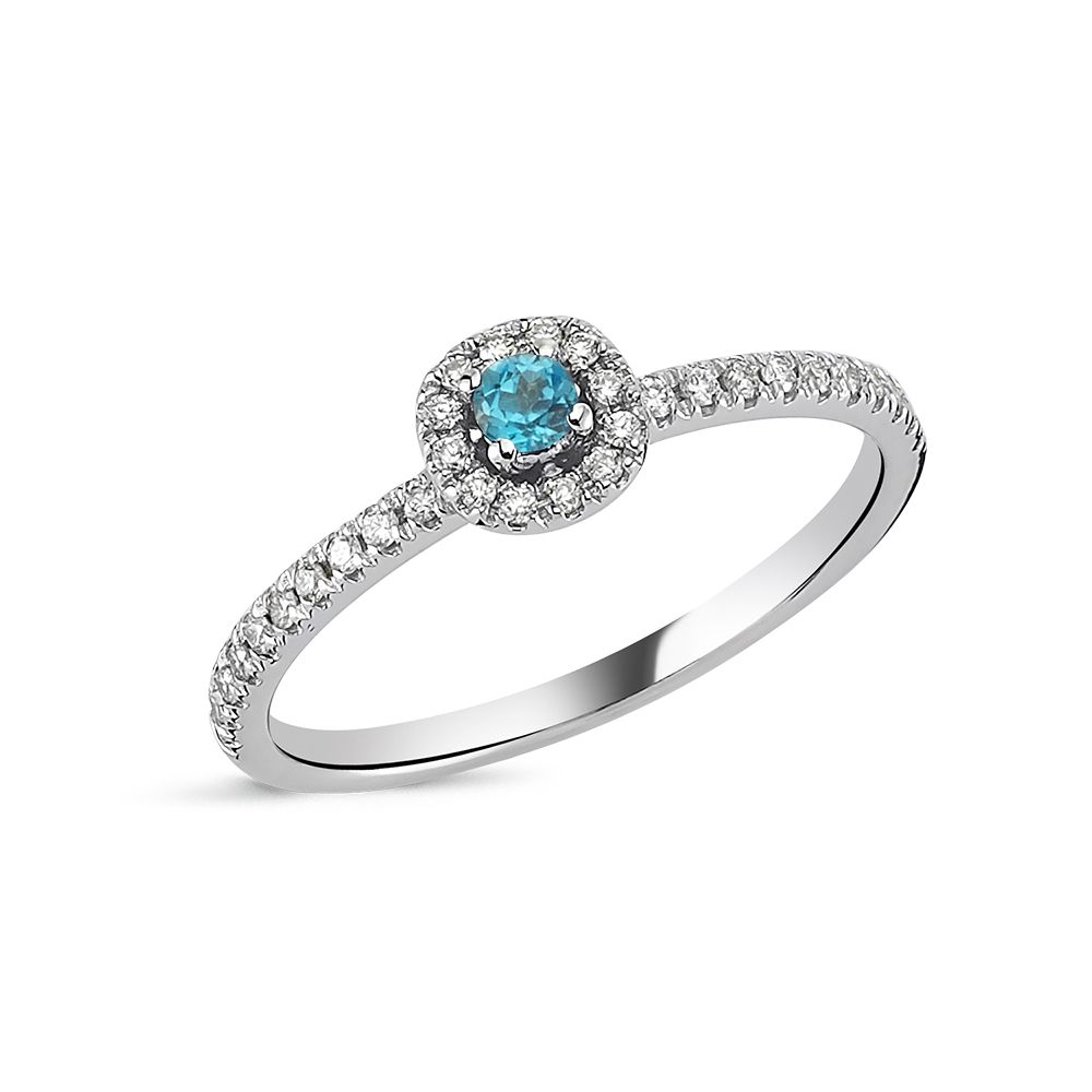 14KT.RING SOFIA 0,17CT+BLÅ TOPAS