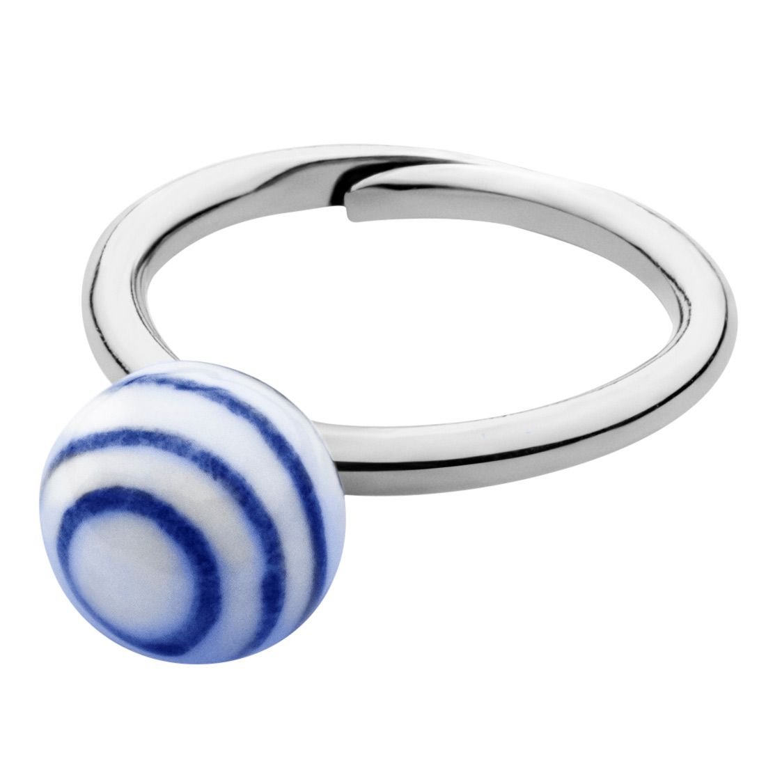 ANNE BLACK, SMALL STRIBES BALL RING, BLÅHVID/SØLV