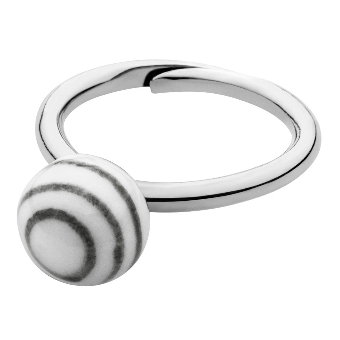 Anne Black, Small Stribes Ball Ring, Sort/Hvid/Sølv