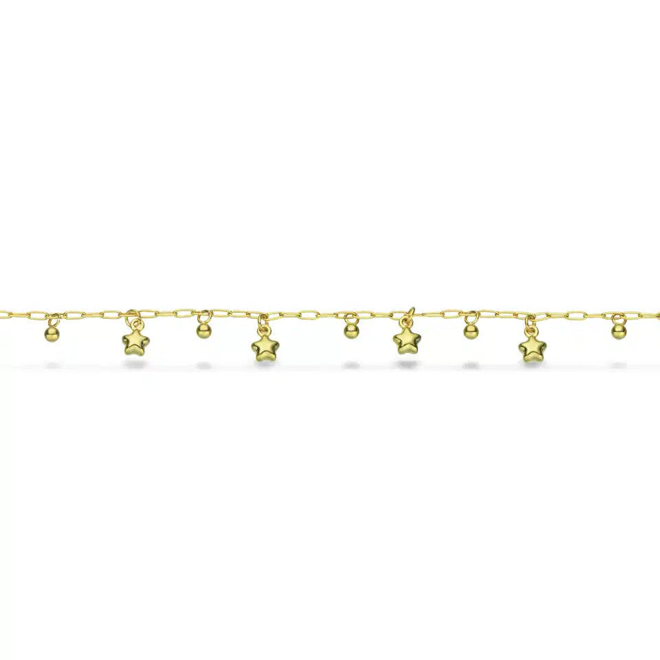MOLLY ANKELKÆDE STJERNER OG KUGLER STÅL GULDFARVET 23+3 CM