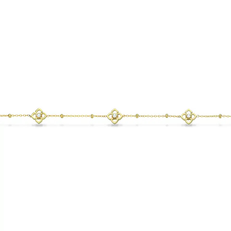 MOLLY ANKELKÆDE PERLER OG KRYSTALLER GULDFARVET 23+3 CM