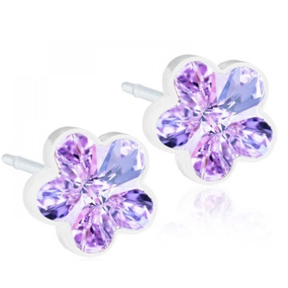 PLASTIC ØRESTIK BLOMST LILLA