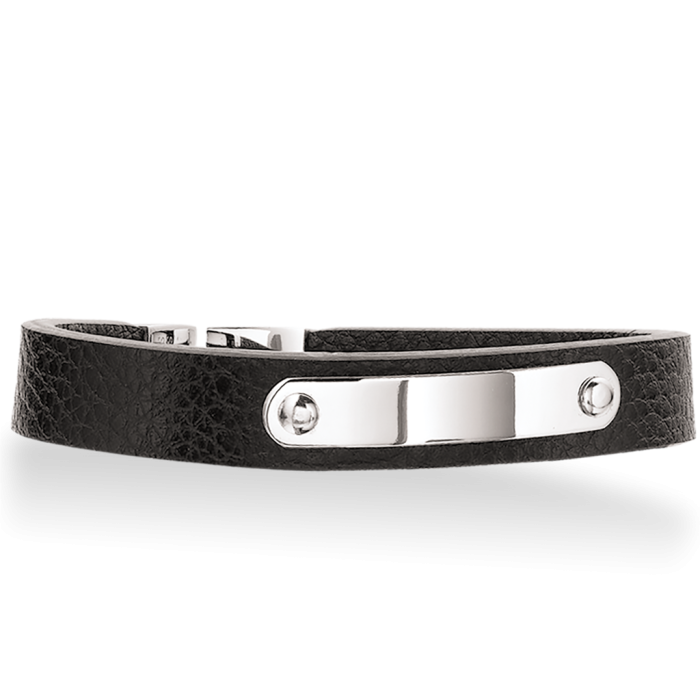 ARMBÅND SORT LÆDER M/STÅL 19 C