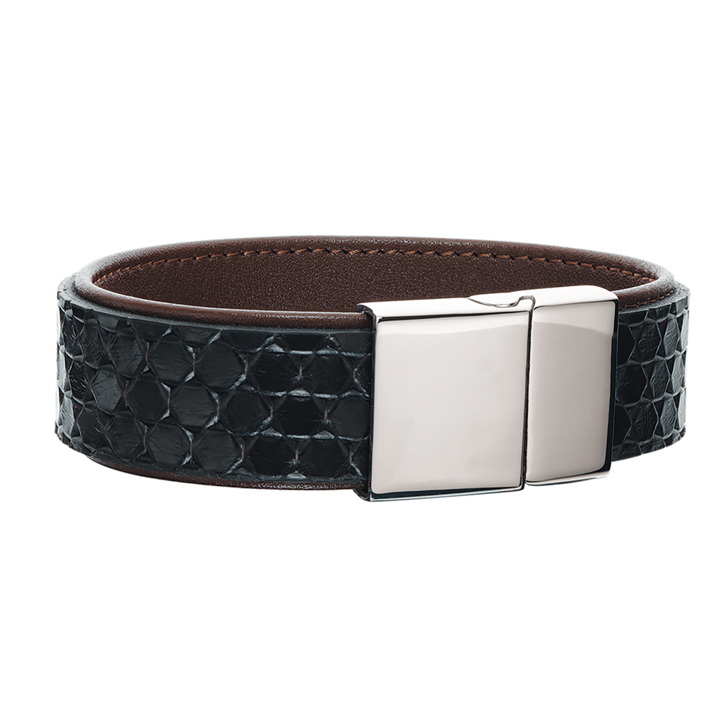 ARMBÅND SORT/BRUN LÆDER M/STÅL LÅS