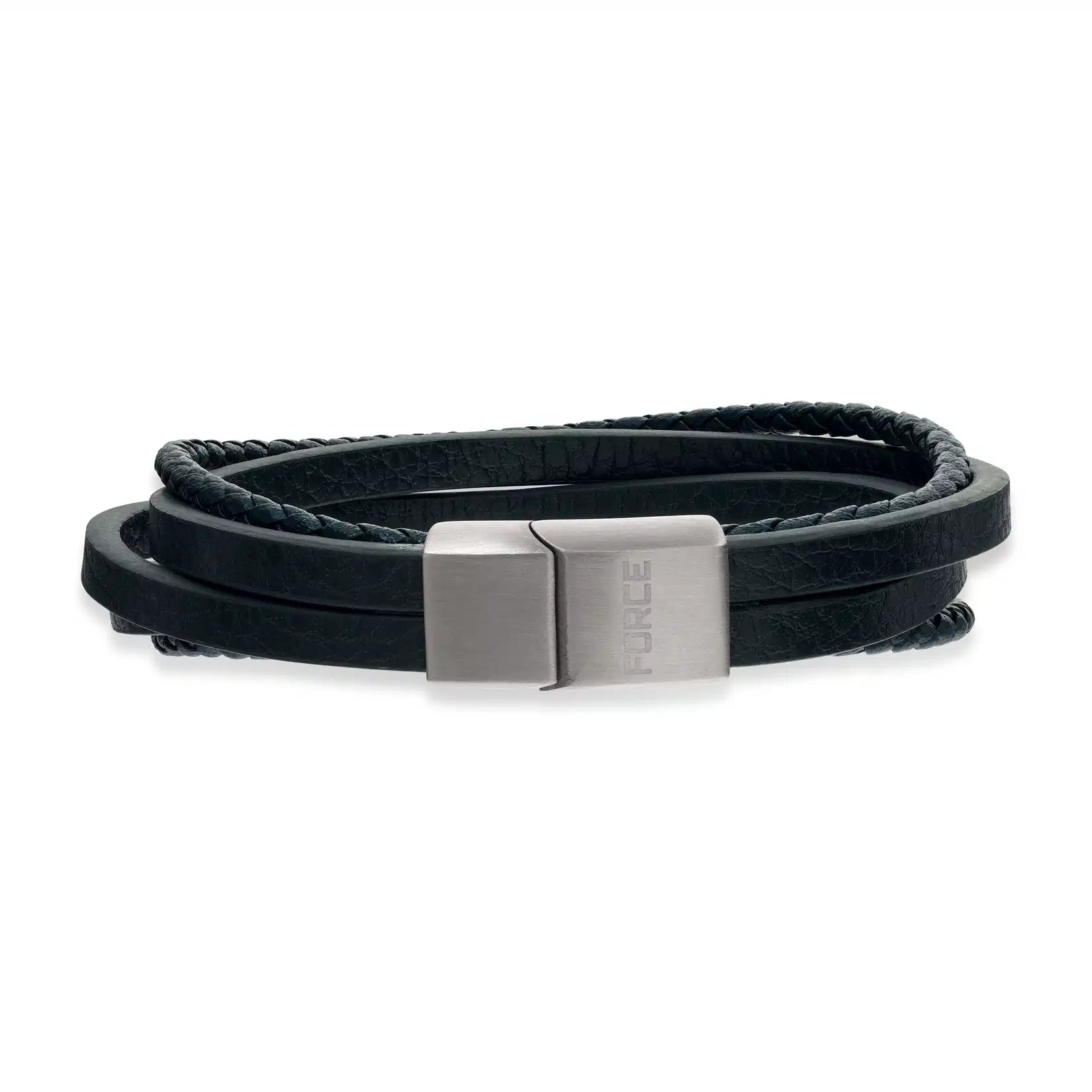 ARMBÅND 5 RK. BLÅT LÆDER M. STÅL BEAD