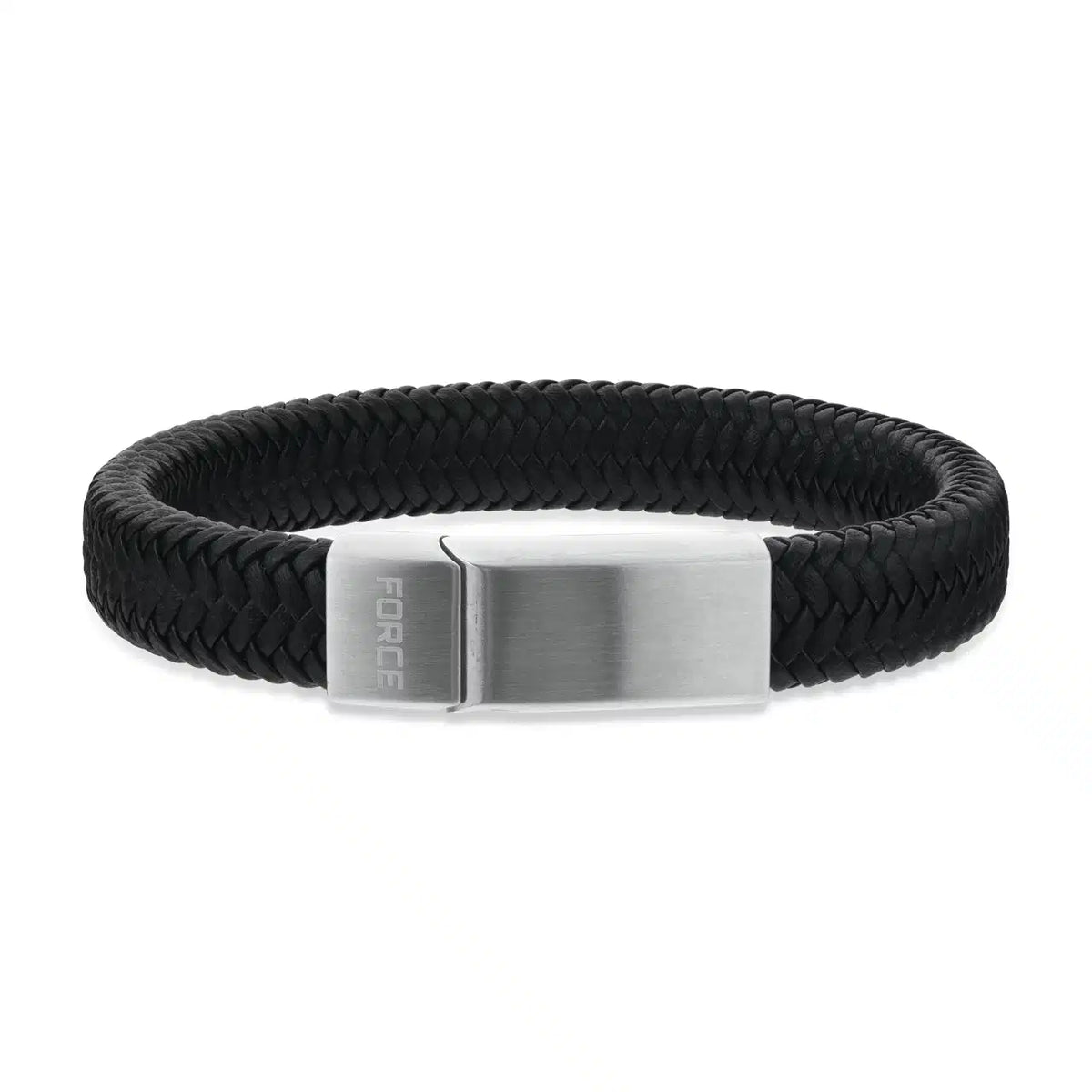 FORCE ARMBÅND SORT LÆDER M. STÅL LÅS 21 CM