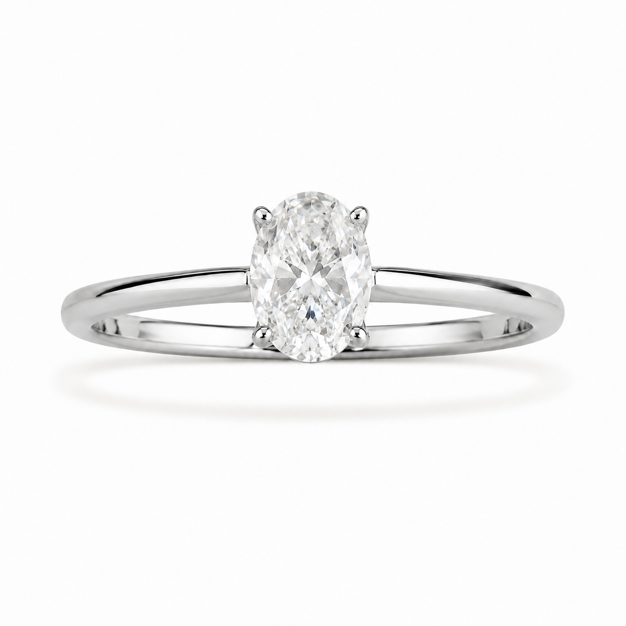 14KT.HVIDGULDS RING OVAL DIAMANT 0,50 TW.VS
