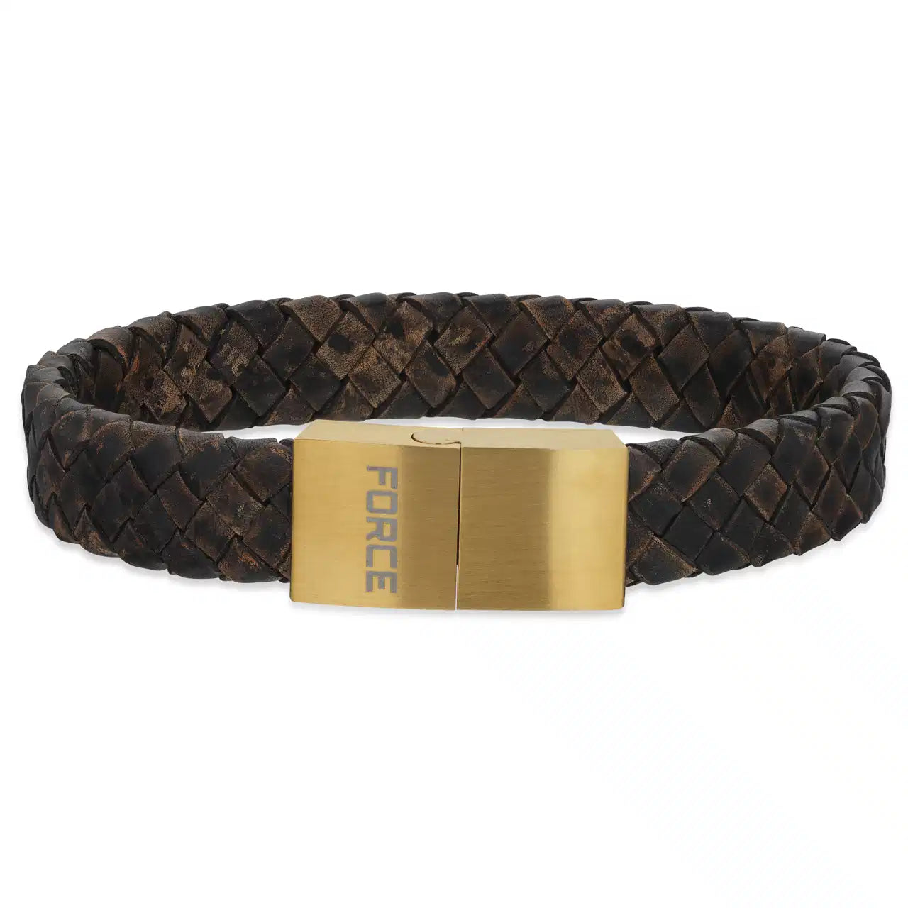 FORCE ARMBÅND BRUNT LÆDER M. FG. STÅL LÅS 19 CM