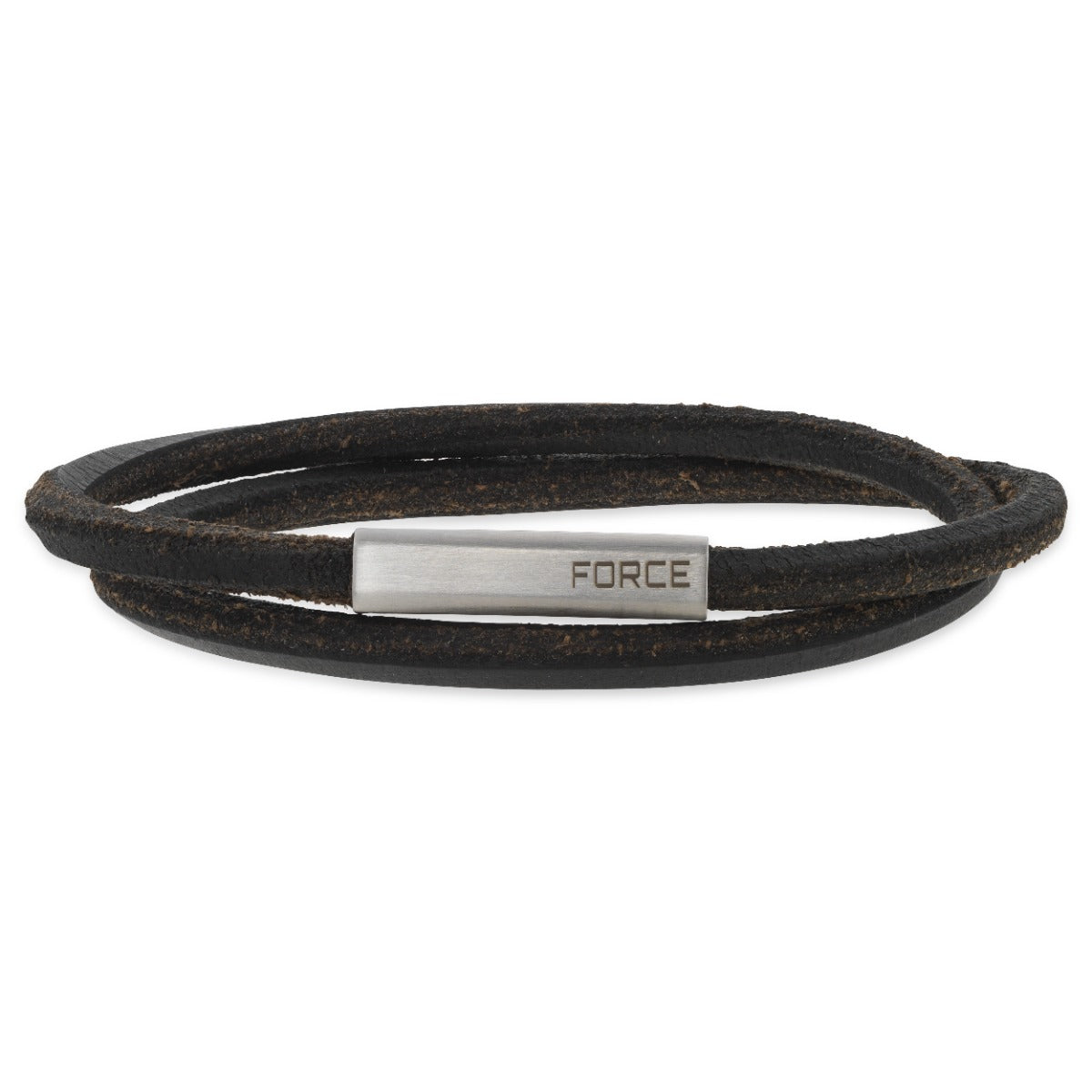 FORCE ARMBÅND SORT LÆDER 2 RK. STÅL LÅS 21 CM