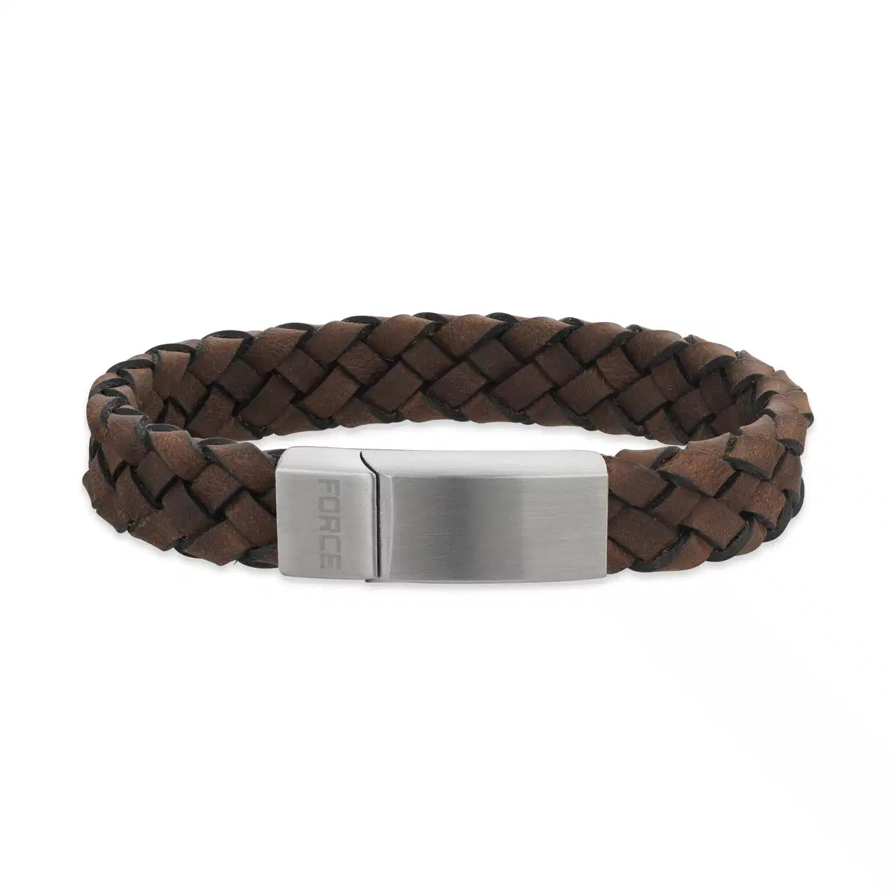 FORCE ARMBÅND BRUNT LÆDER STÅL LÅS 21CM