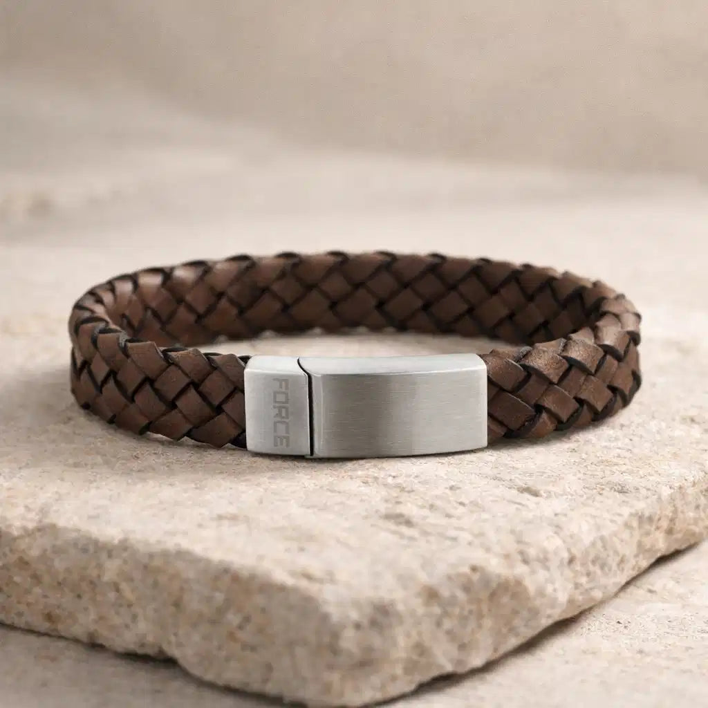 FORCE ARMBÅND BRUNT LÆDER STÅL LÅS 21CM