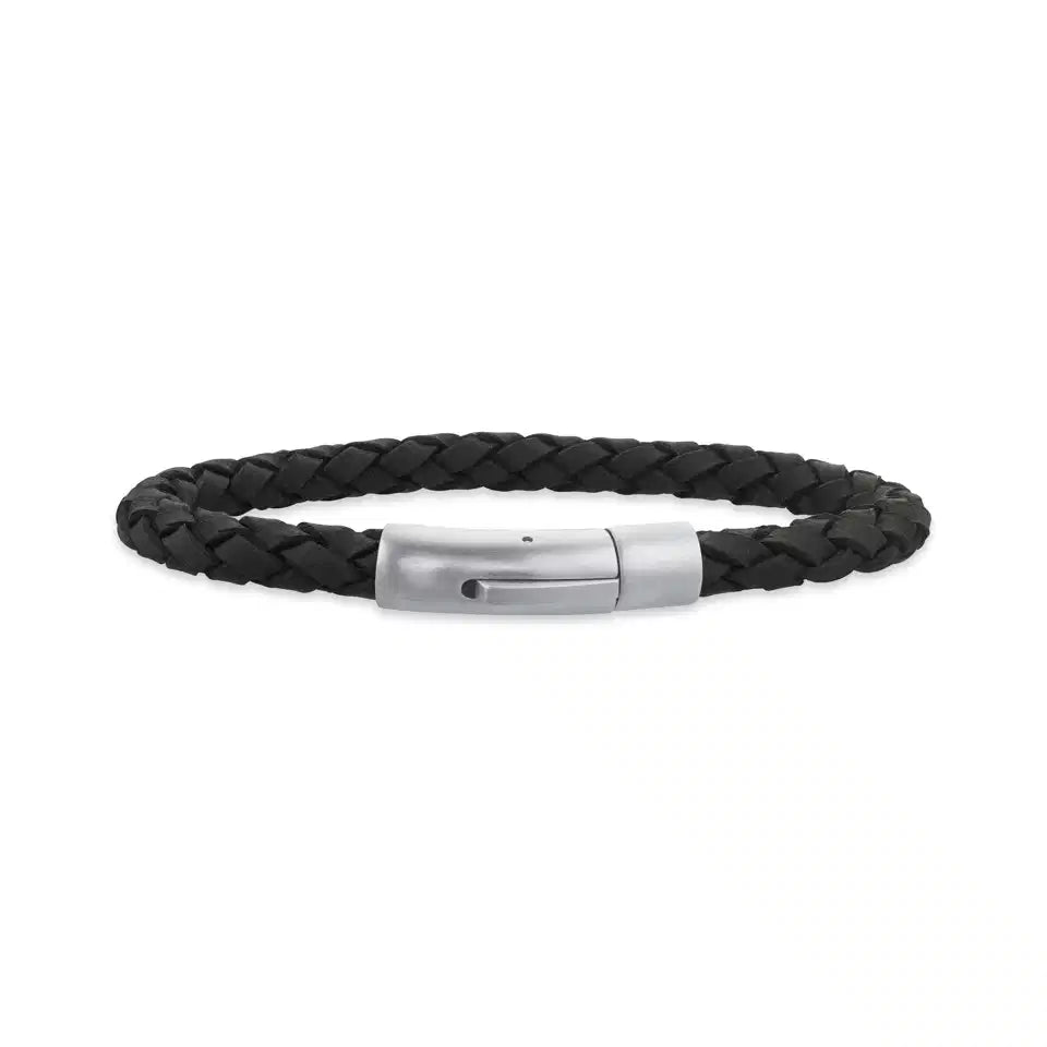 FORCE ARMBÅND SORT LÆDER STÅL LÅS 19CM