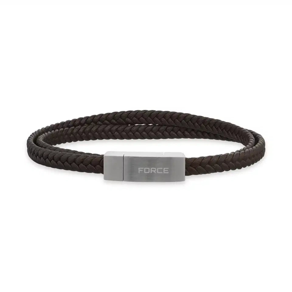 FORCE ARMBÅND BRUNT LÆDER DB. RK. STÅL LÅS 21CM