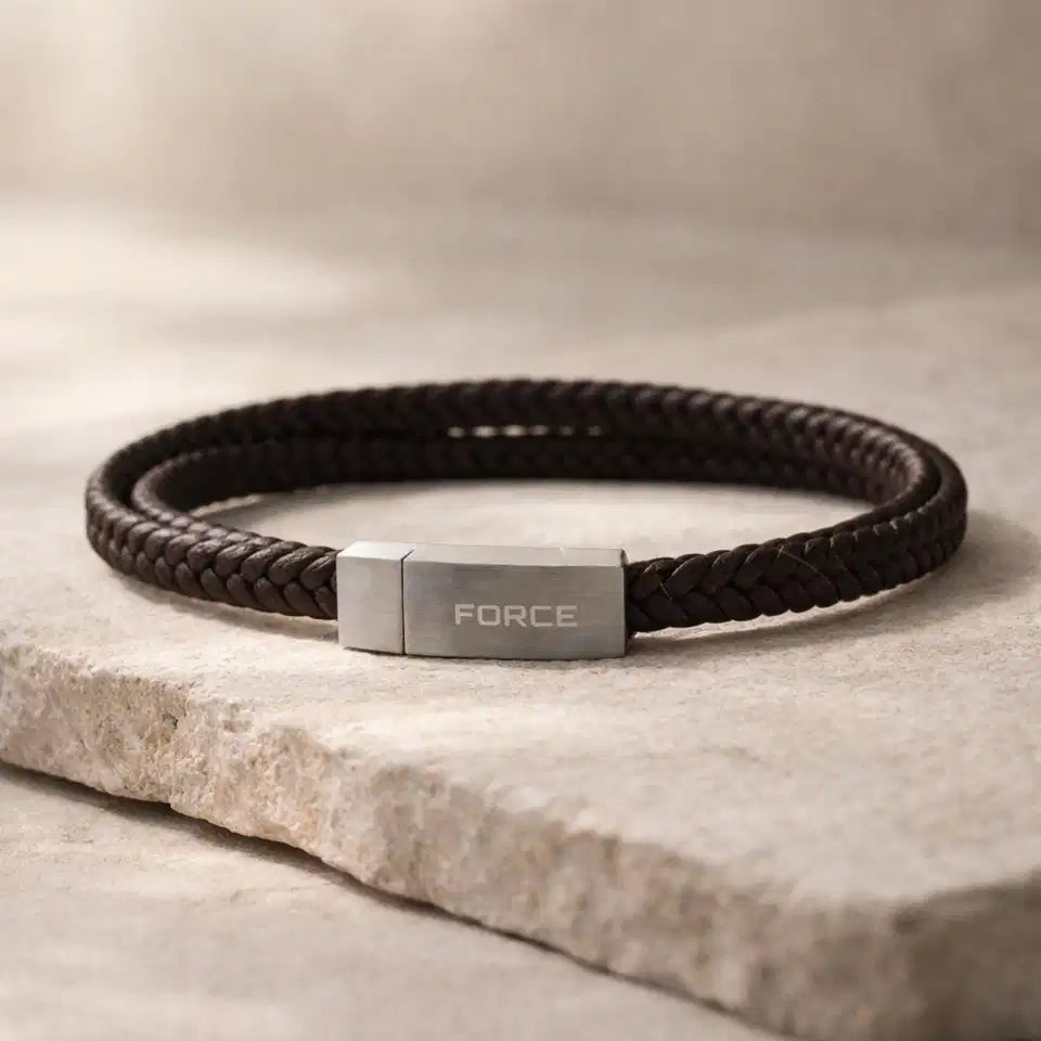 FORCE ARMBÅND BRUNT LÆDER DB. RK. STÅL LÅS 21CM