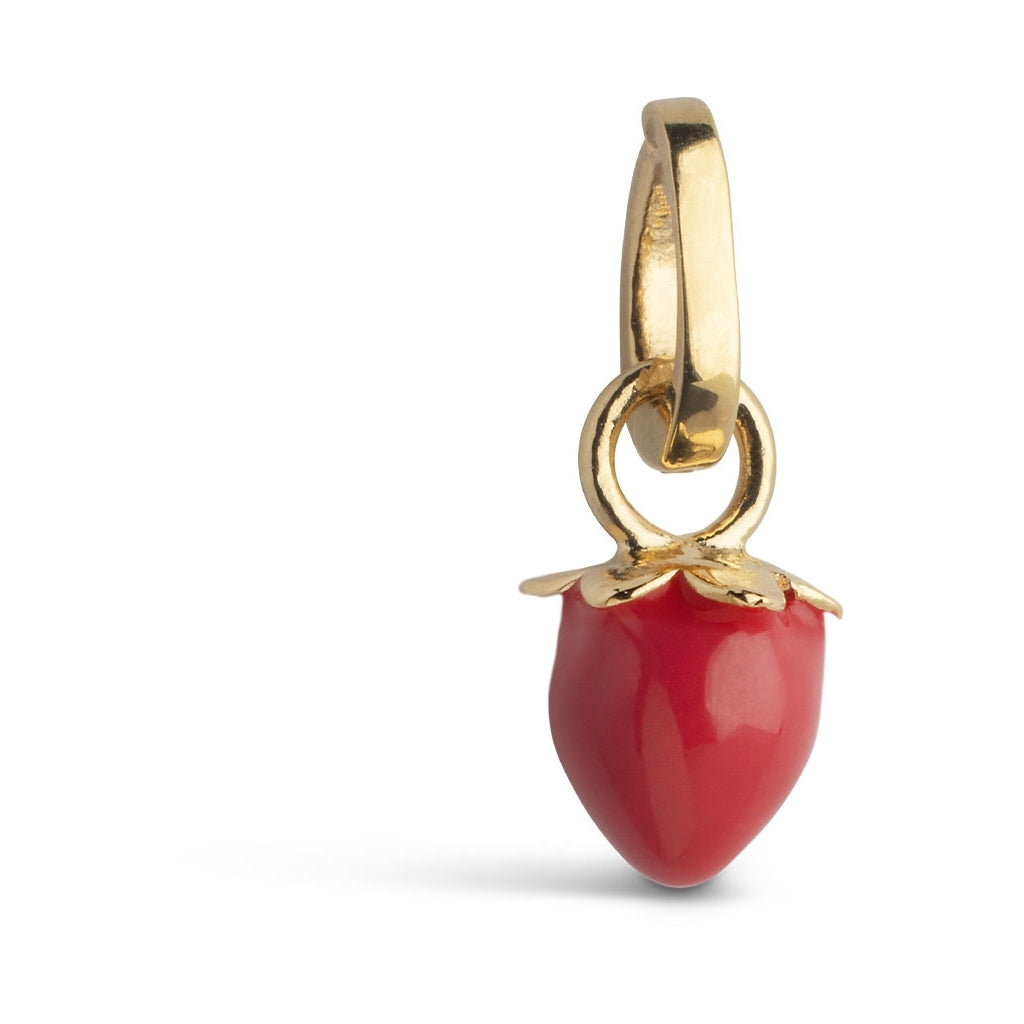 Enamel Sunny Strawberry Charm i 18K forgyldt 925 sterlingsølv C027G