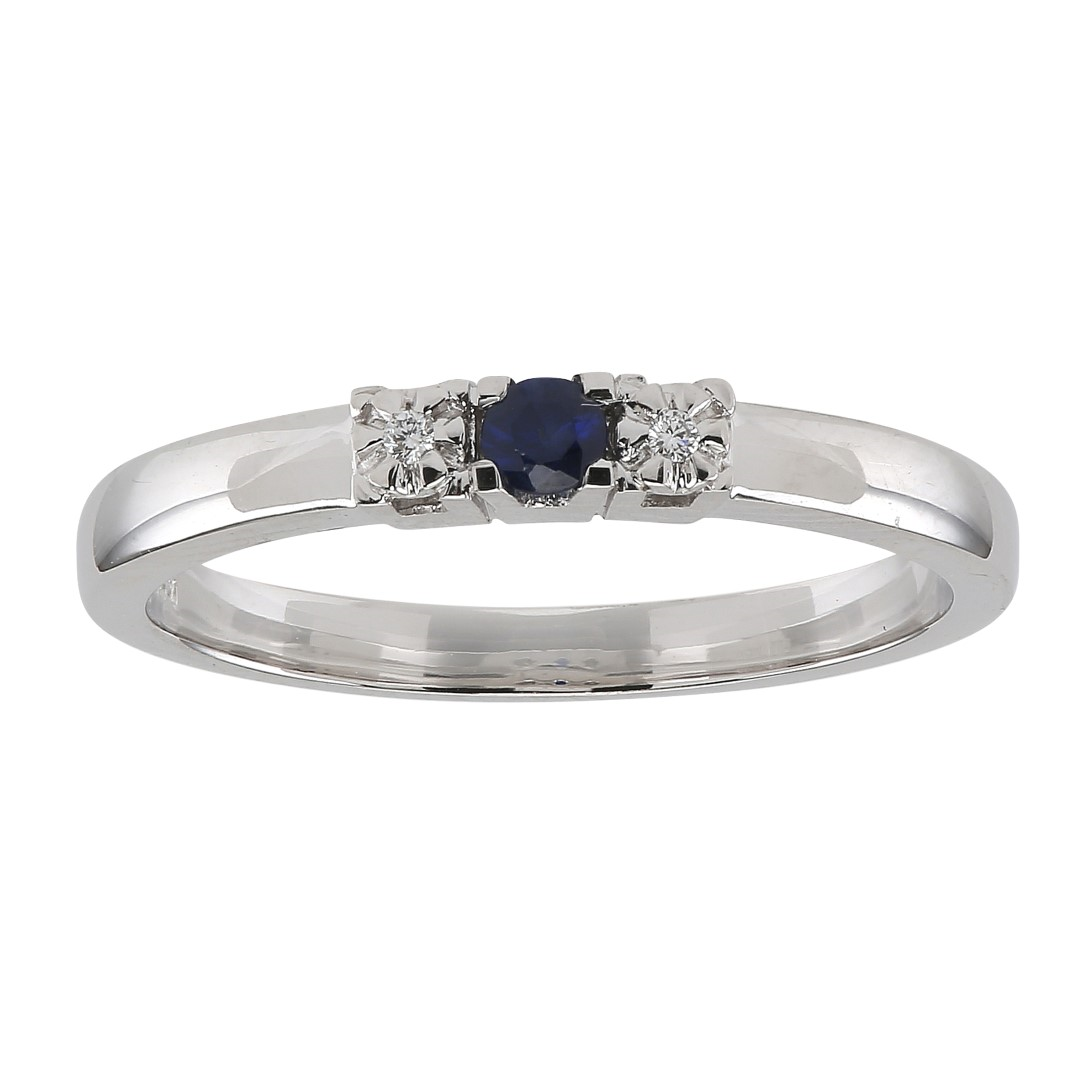 14 KT. HVIDGULDSRING 0,08 CT SAFIR + 0,011CT TW/SI