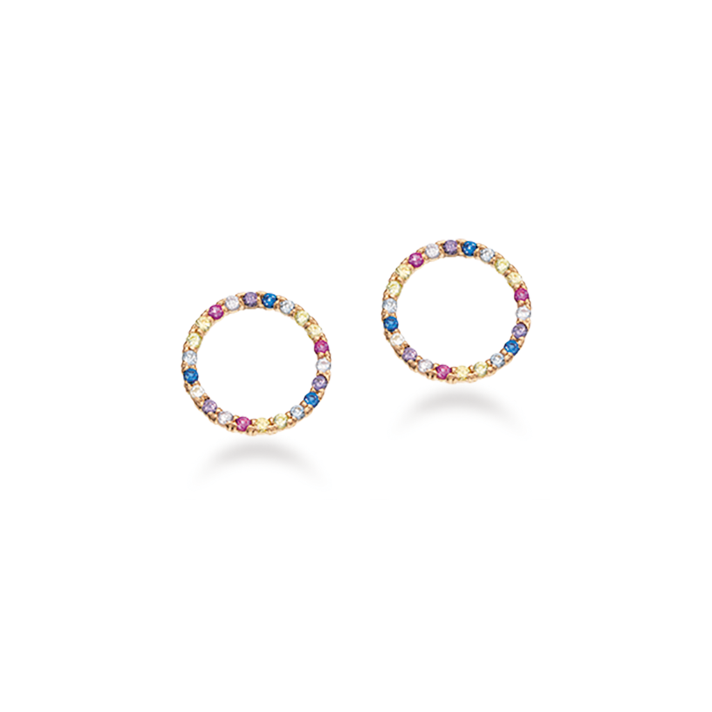 ØREPYNT CIRKEL RAINBOW CUBIC ZIR. 8 KT.