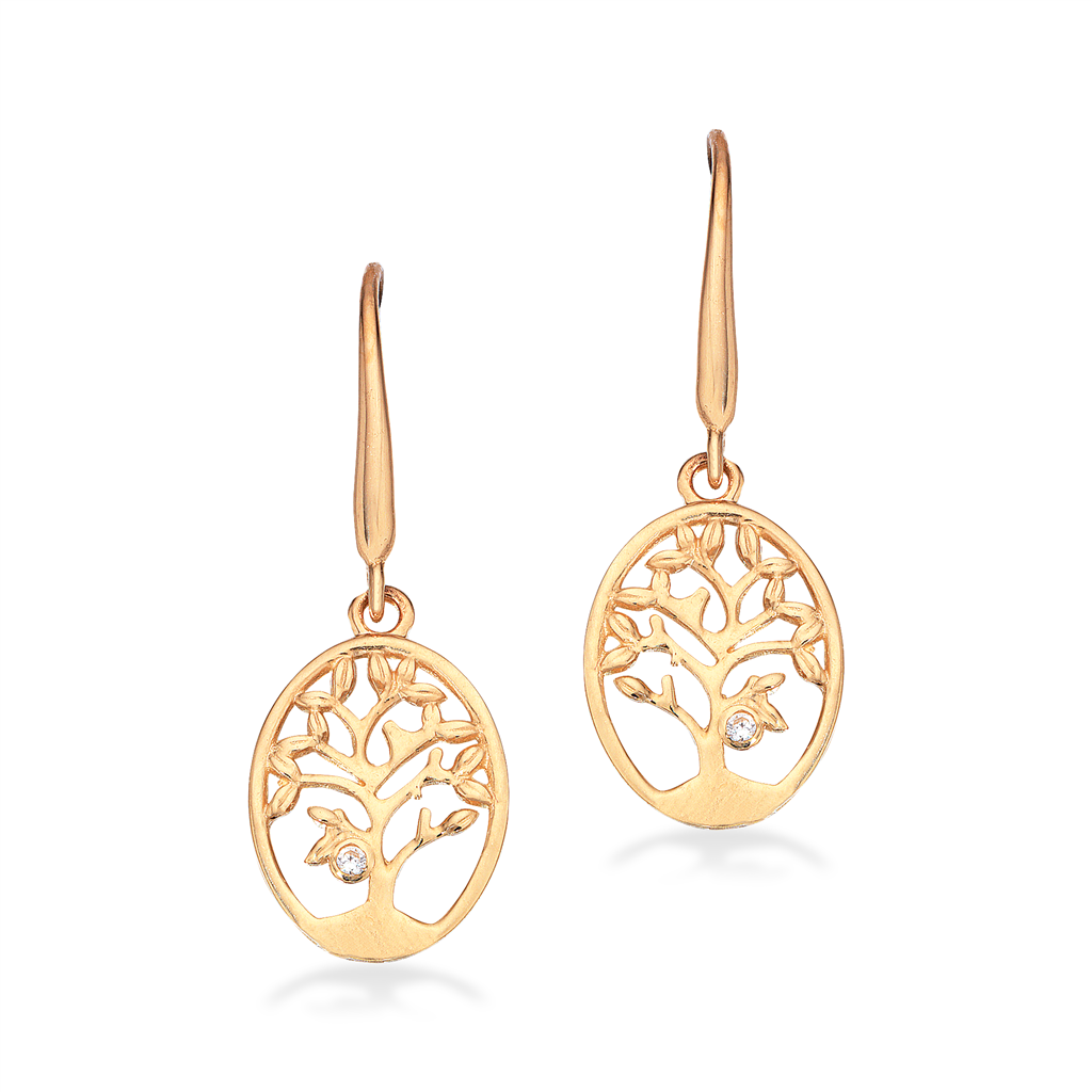 ØREBØJLER LIVETS TRÆ OVAL CUBIC ZIR. 8 KT.