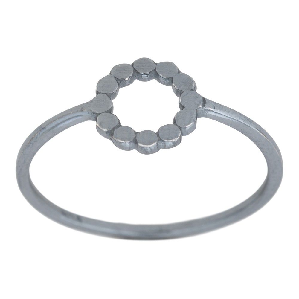 SØLV OXIDERET RING, FLAD KUGLE CIRKEL 9M