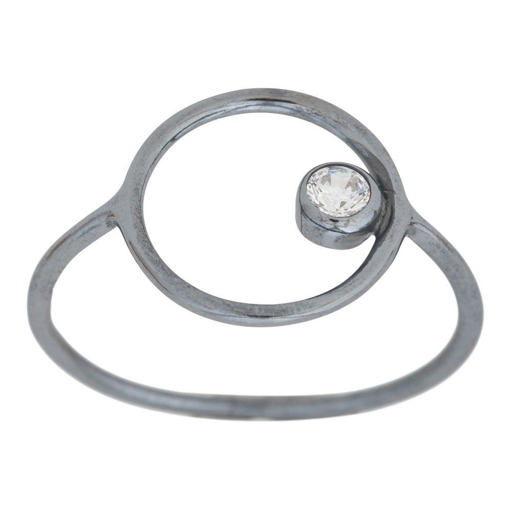OXYDERET SØLVRING, CIRKEL 13MM MED CZ*