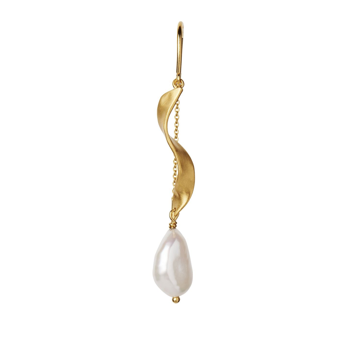 LONG TWISTED EARRING WITH BAROQUE PEARL - SINGLE