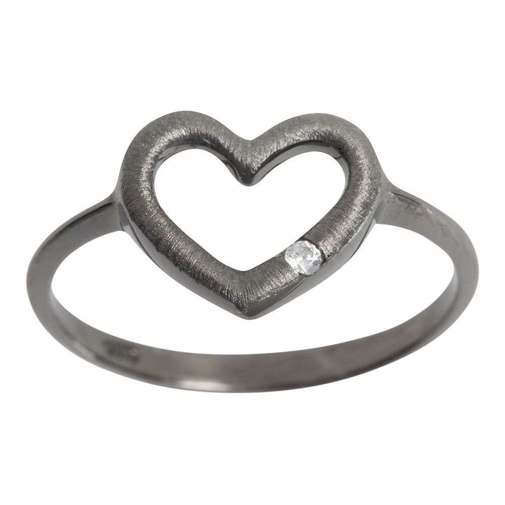 HJERTE SØLV RING M/ SORT RHODIUM - M/CZ
