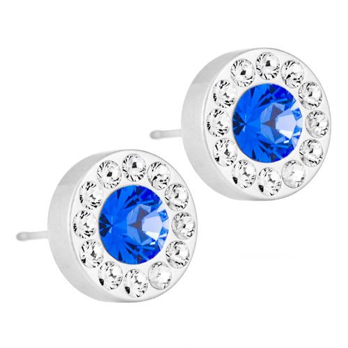 Blomdahl, Brilliance Halo Crystal/Sapphire Ørestikker, Forsølvet Titanium