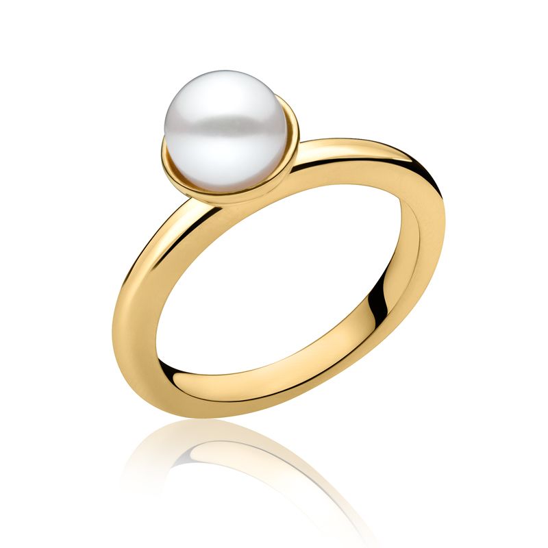 RING SILVER WITH WHITE PEARL, GOLD PLATE