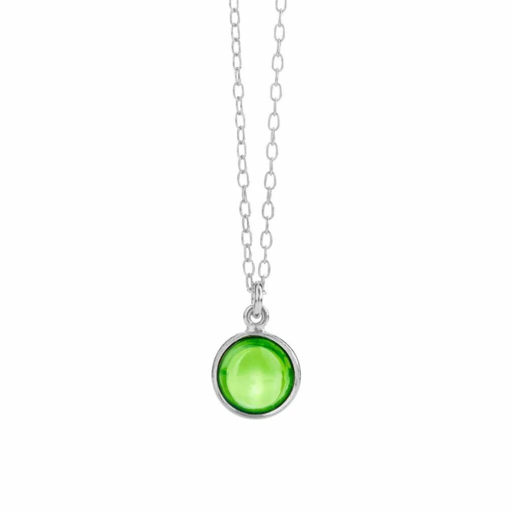 HALSKÆDE ANKER 45 CM, SØLV, 10 MM RUND CABOCHON PERIDOT KRYSTAL