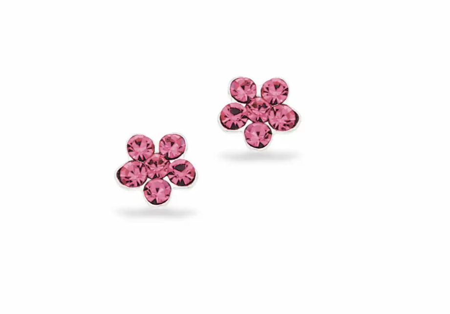 ØRERINGE BLOMST PINK CUBIC ZIR. SØLV