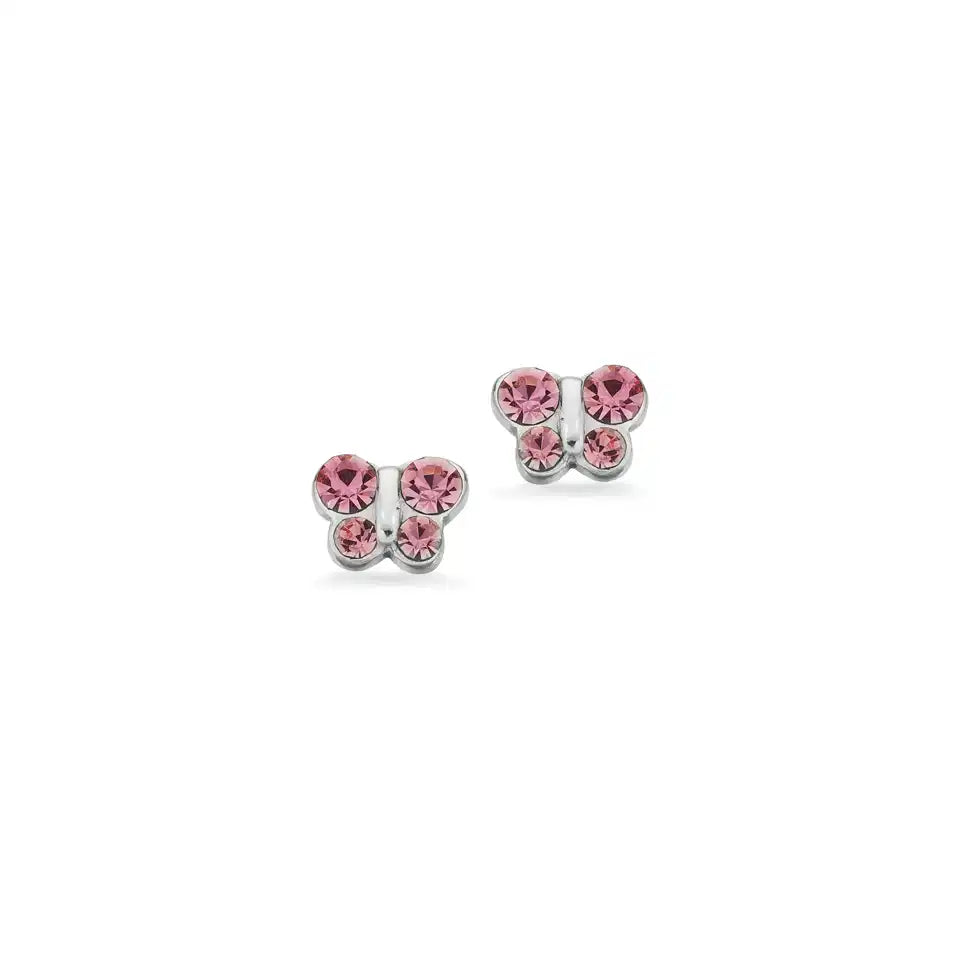 GIRLS ØRERINGE SOMMERFUGL PINK CUBIC ZIR. SØLV