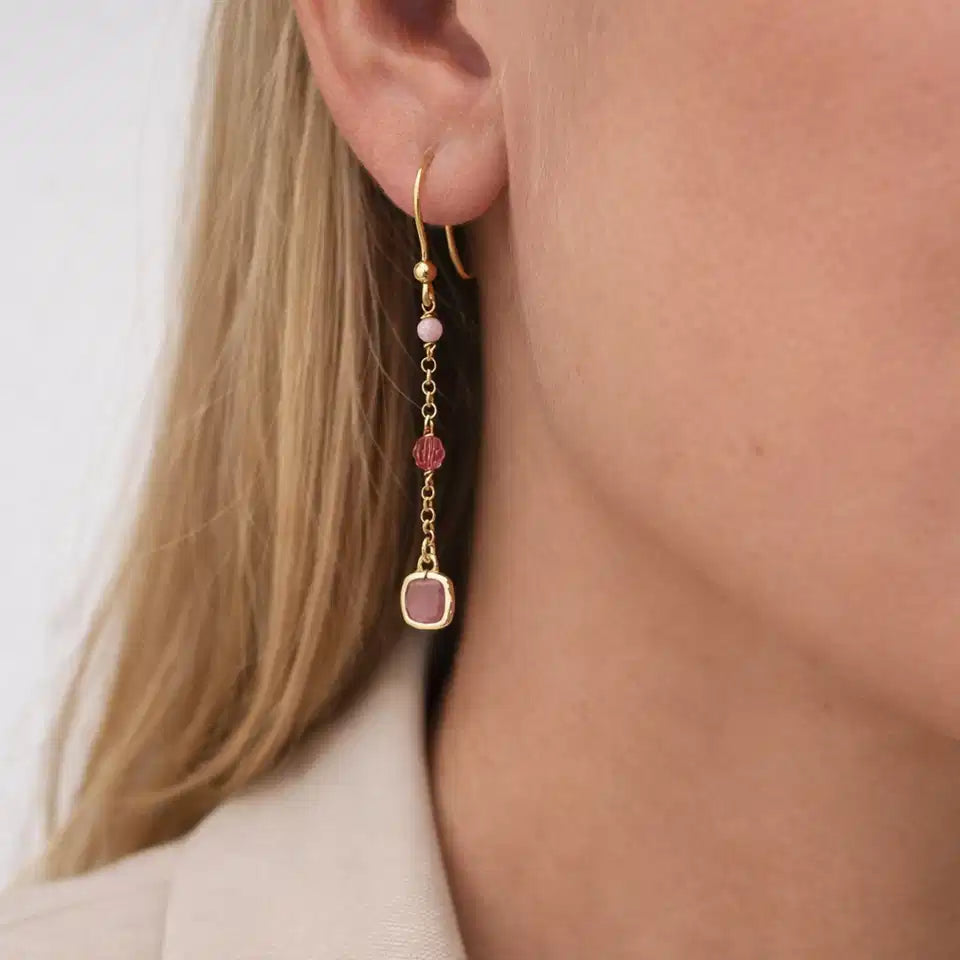 ØREHÆNGERE LYSERØDE CAT EYE/KRYSTALLER/CUBIC ZIR. SØLV FG.